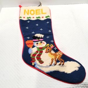 Noel Frosty snowman needlepoint christmas holiday stocking by Ben Berger  NWT